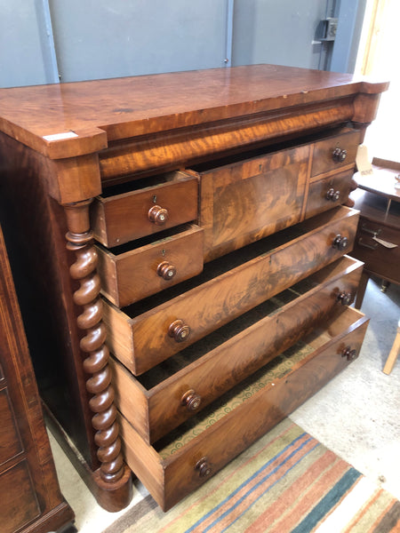 Victorian Walnut Burr Barley Twist Tallboy Chest of Drawers