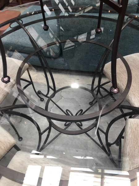 Circular Metal & Glass Table & 6 Chairs