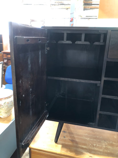 Contemporary Dark Stained Compact Sideboard with Wine Rack