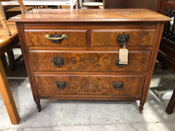 Burr Walnut Fronted 2 Over 3 Chest of Drawers