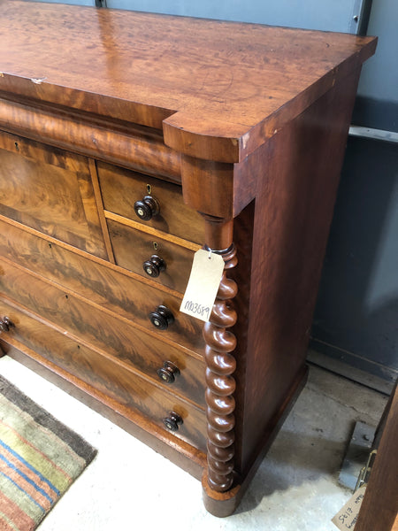 Victorian Walnut Burr Barley Twist Tallboy Chest of Drawers