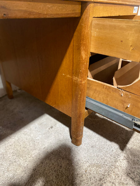 GHC - Large Vintage Oak Teachers Desk with Leather Top