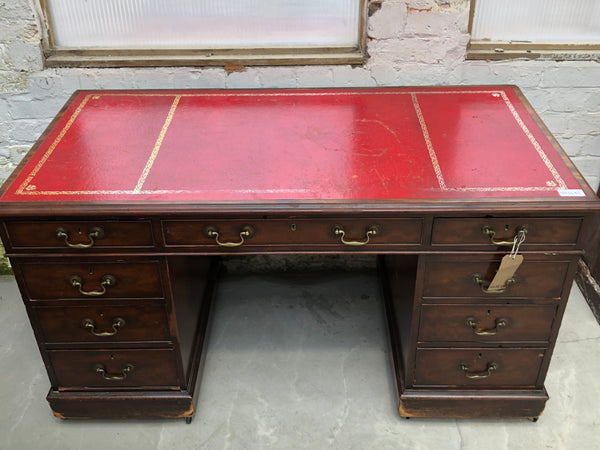 GHC- Antique Red Leather Topped Captains Desk