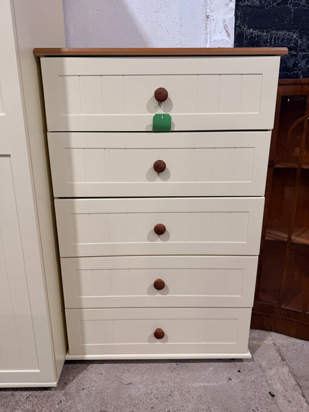 REF - Cream Chest of Five Drawers