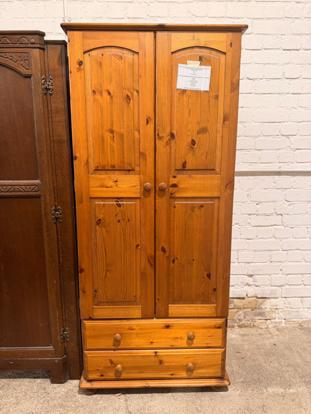 REF - Pine Double Wardrobe With Two Drawers