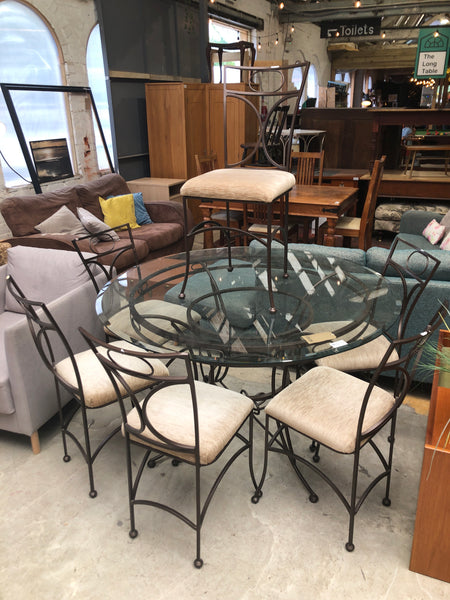 Circular Metal & Glass Table & 6 Chairs
