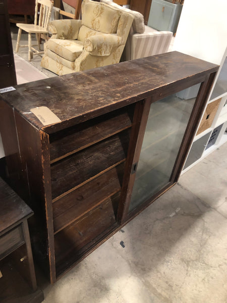 Antique Stained Oak Glass Bookcase