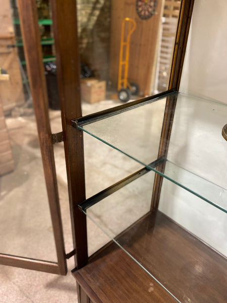 Tall Early 20th Century Oak Display Cabinet on Wheels