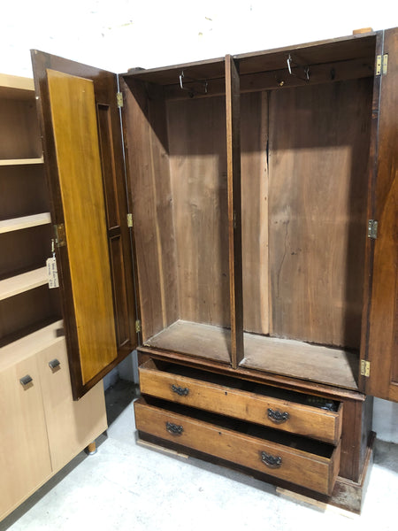Vintage Stained Wood Mirrored Double Wardrobe