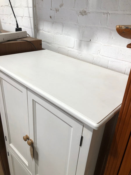 Solid Pine White Painted Rustic Farmhouse Style Cupboard