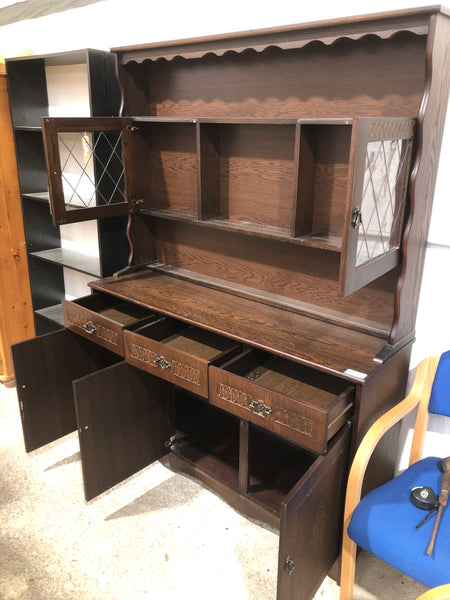 Large Dark Oak Veneer Welsh Dresser
