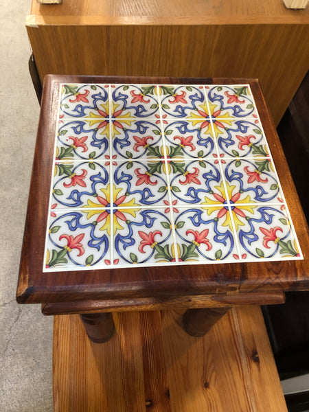 Rosewood Stool with Tile Patterned Top