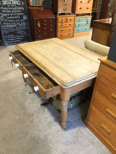 Rustic Pine Two Drawer Farmhouse Dining Table