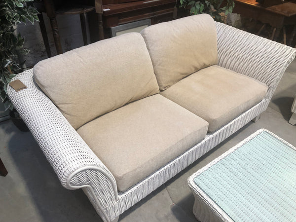 Four Piece Conservatory White wicker Sofa, Two Armchairs & Coffee Table Set