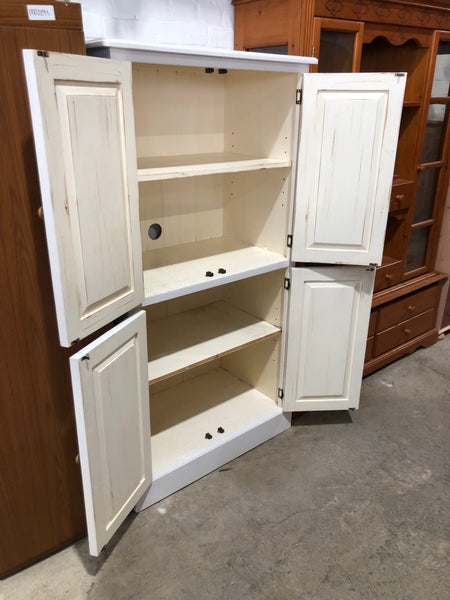 Solid Pine White Painted Rustic Farmhouse Style Cupboard