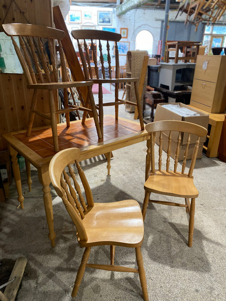 REF - Wooden Tiled Top Table and Four Chairs