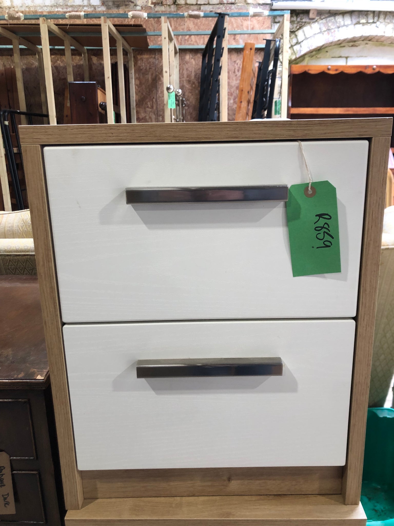 Pair of John Lewis White & Veneer Bedside Drawers
