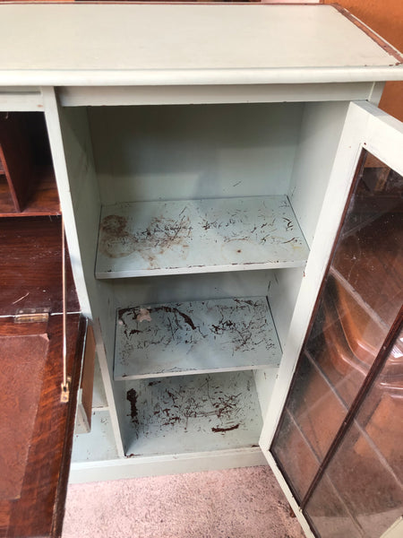 Vintage Mint Green Painted Display Cabinet with Bureau