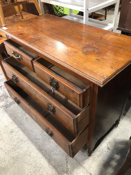 Burr Walnut Fronted 2 Over 3 Chest of Drawers