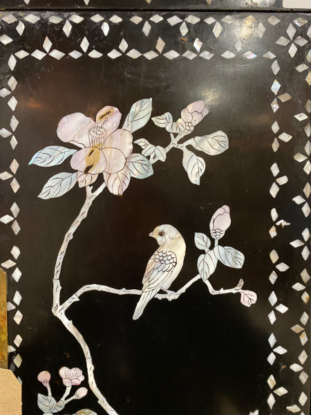 Chinese Mother of Pearl Black Lacquer Medicine Cabinet