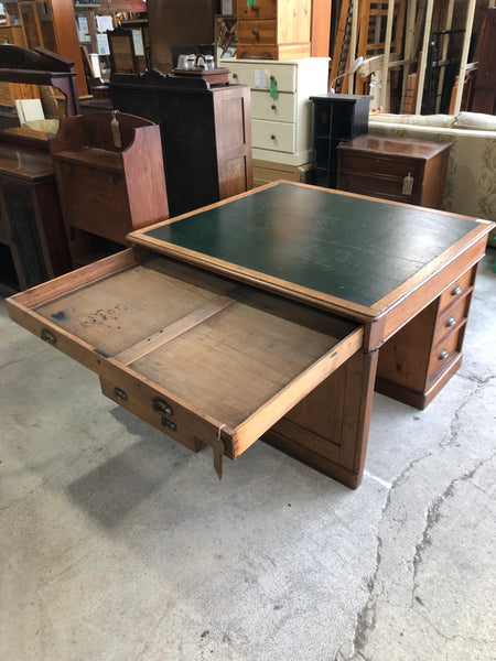Large Antique Leather Topped Oak Desk