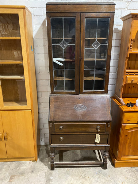 Tall Oak Bureau Display Cabinet