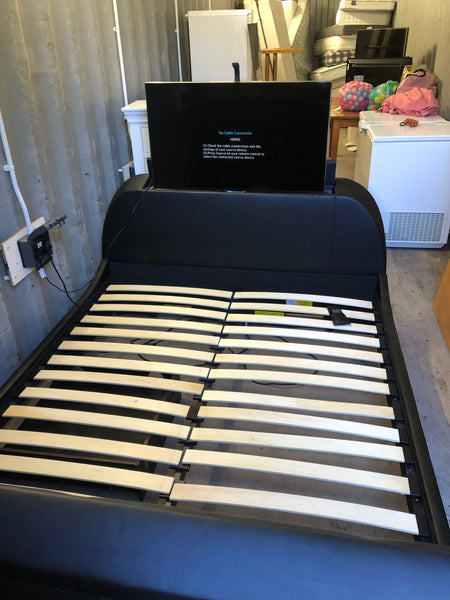 Faux Leather King Bed Frame With Built In TV