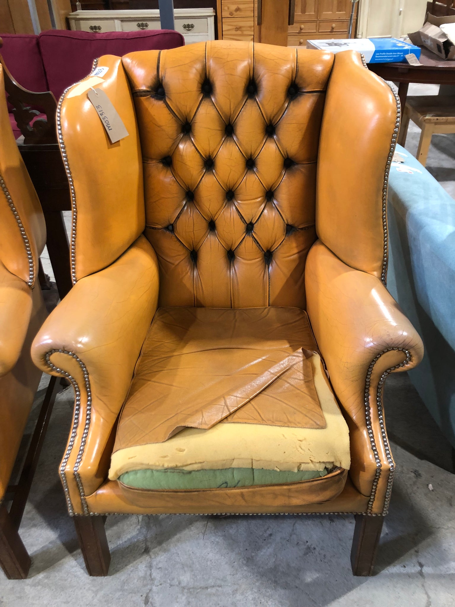 Soft Orange 1960’s Chesterfield Wingback Armchair