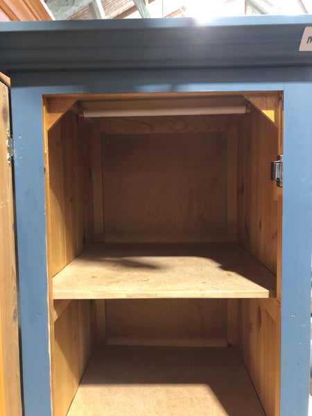 Slim Blue Painted Pine Storage Cupboard