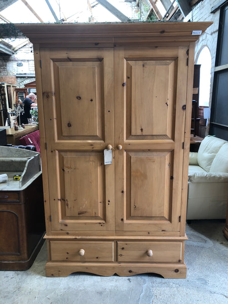 Rustic Pine Four Part Double Wardrobe with Storage Drawer
