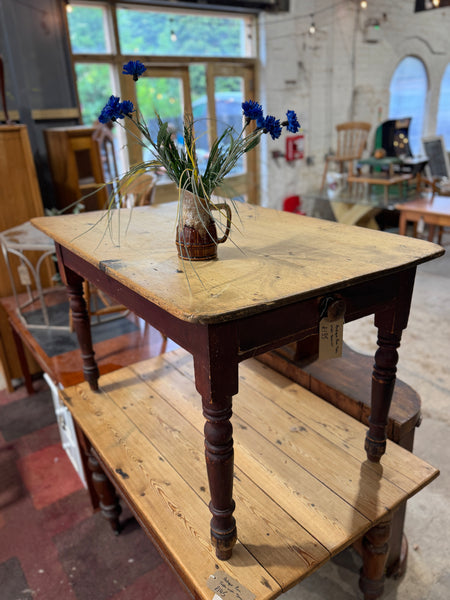 Antique Pine Farmhouse Table with Drawer