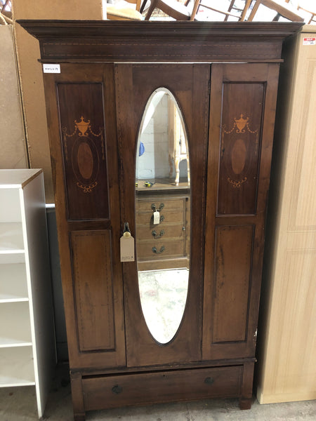 Antique Single Wardrobe with Inlaid Detail
