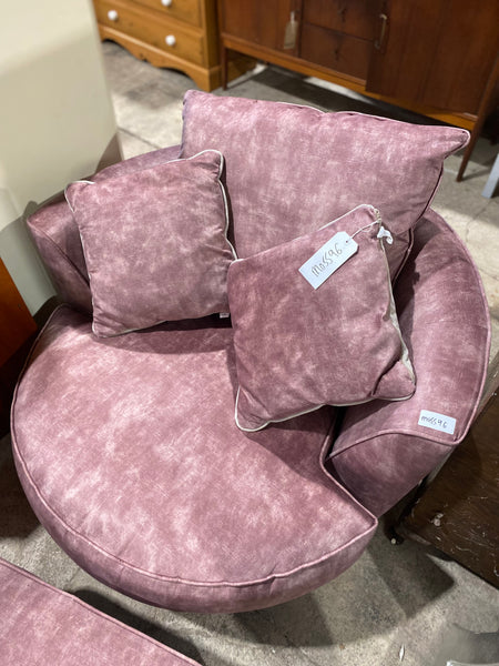 Pink Velvet Swivel Snuggle Chair & Footstool
