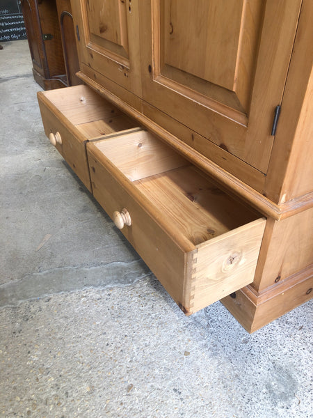 Rustic Pine Four Part Double Wardrobe with Storage Drawer
