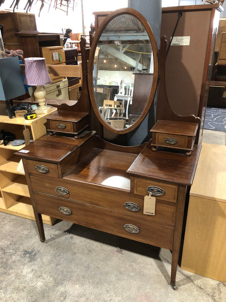 Inlaid Detail Dressing Table & Oval Mirror