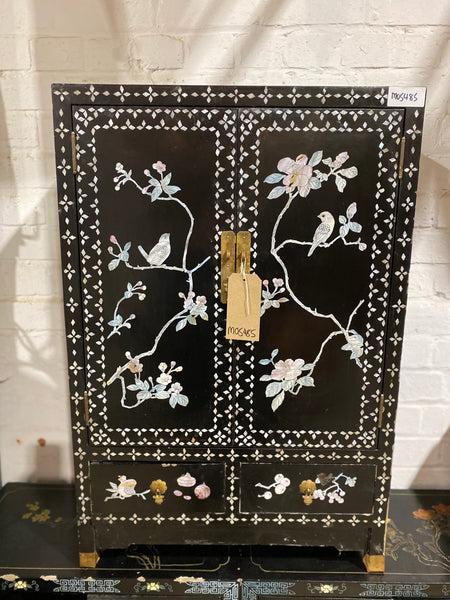 Chinese Mother of Pearl Black Lacquer Medicine Cabinet