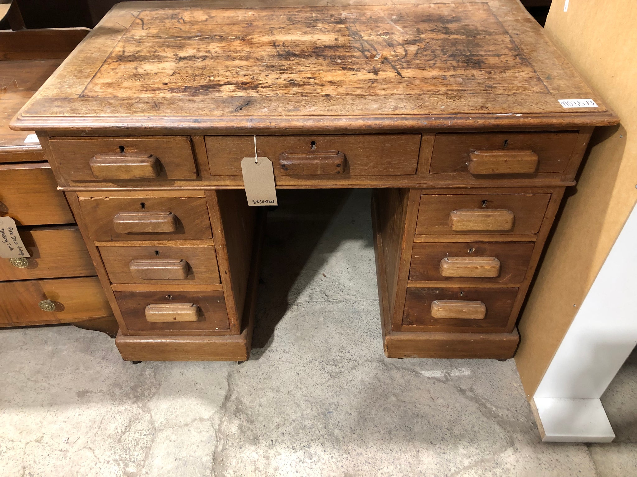 Antique Solid Wood Pedestal Desk