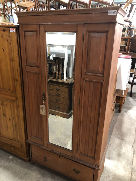 Pine Mirror Fronted Single Wardrobe