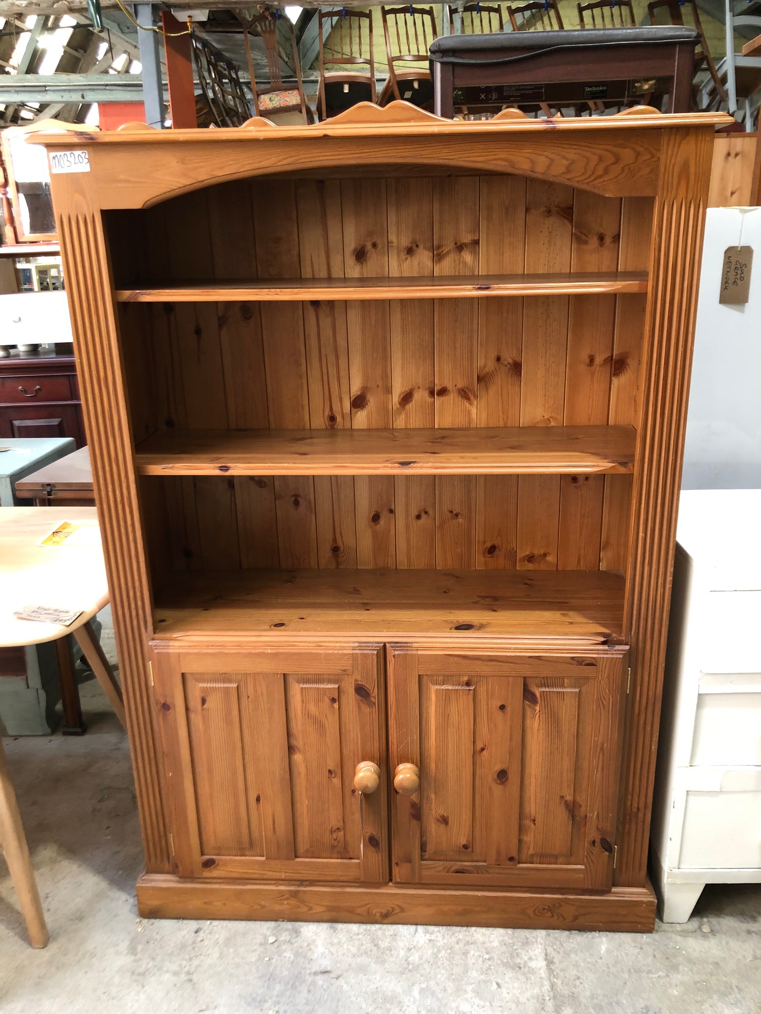 Solid Pine Bookcase with Cabinet Base