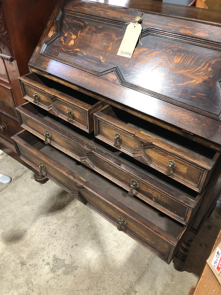 Vintage Oak Bureau With Barley Twist Legs