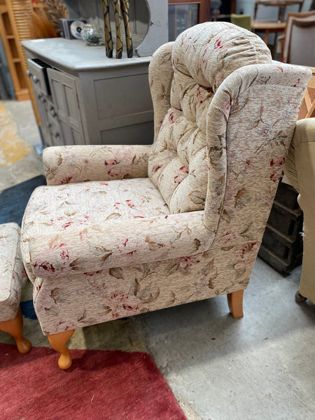 Floral Button back Armchair & Footstool
