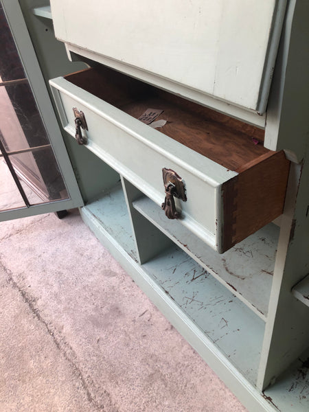 Vintage Mint Green Painted Display Cabinet with Bureau