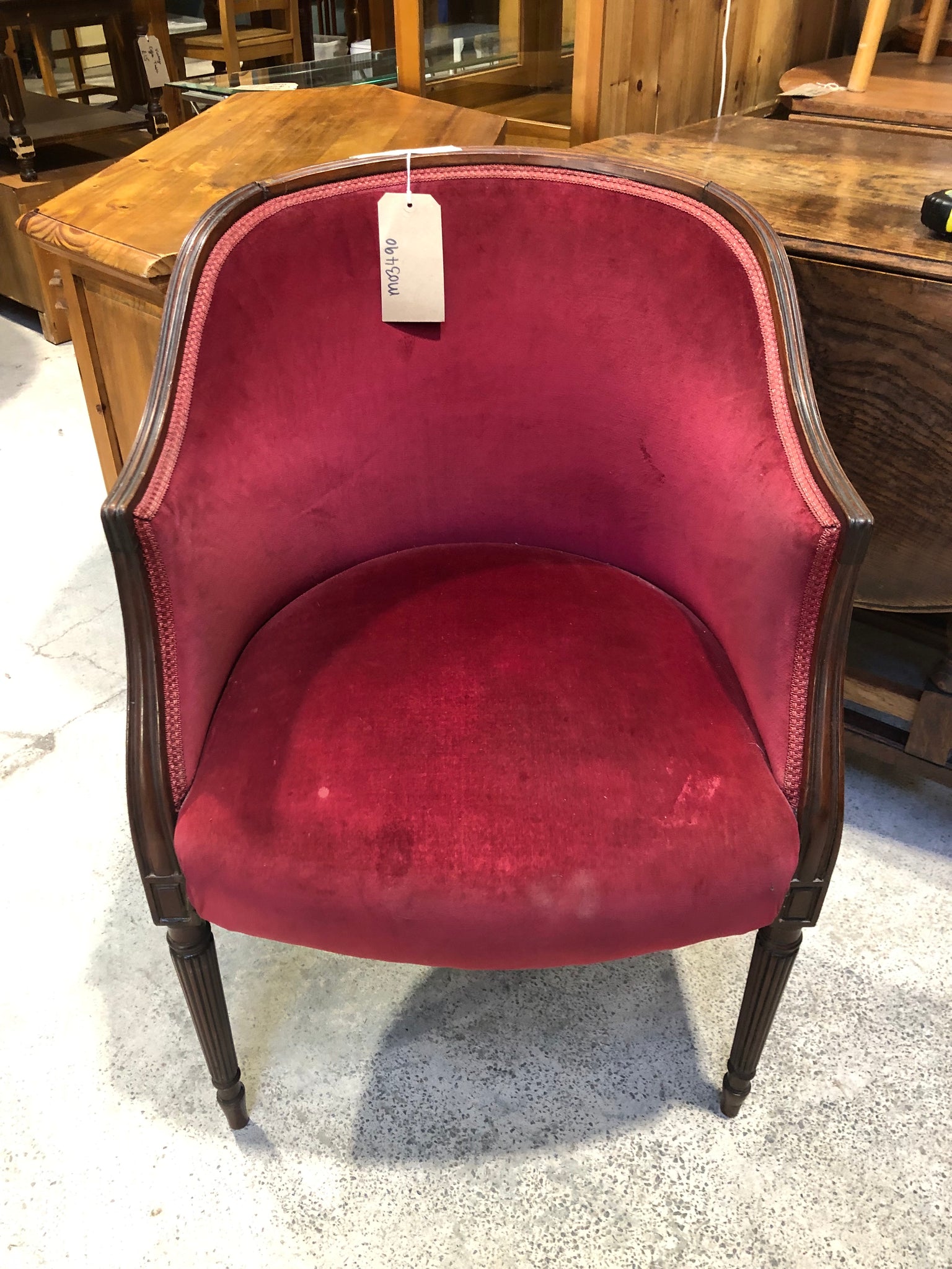 Vintage Red Velvet Carver Chair