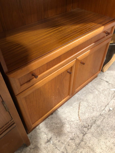 Tall Stag Teak Veneer Bookcase with Cupboard