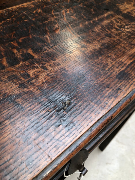 Antique Carved Oak Box Desk on Stand