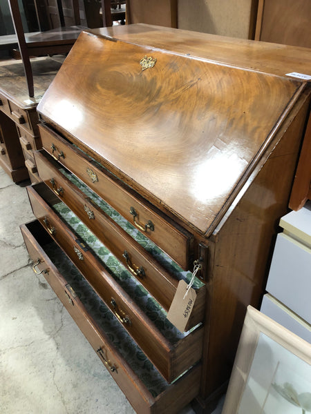Vintage Oak Bureau with Polished Brass Hardware