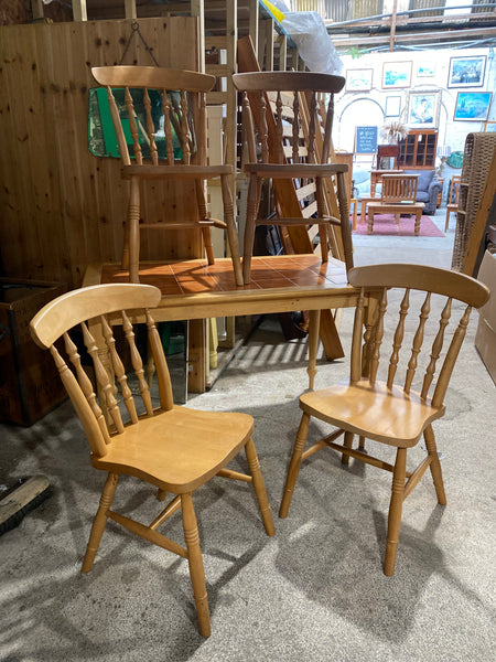 REF - Wooden Tiled Top Table and Four Chairs