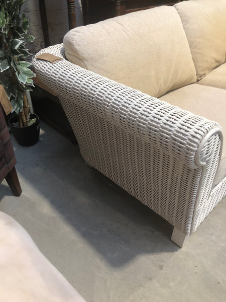 Four Piece Conservatory White wicker Sofa, Two Armchairs & Coffee Table Set