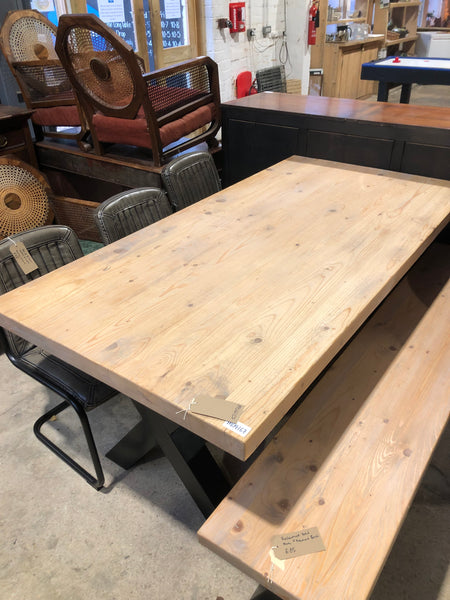 Reclaimed Solid Pine X Frame Dining Table & Bench