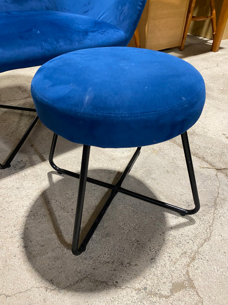 Plush Blue Armchair & Stool